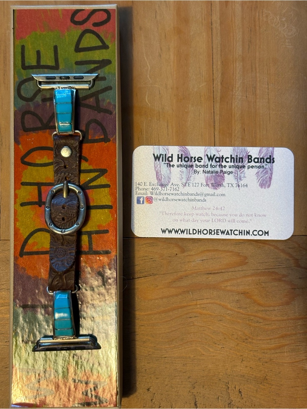 Turquoise and Brown Western Leather Watch Band